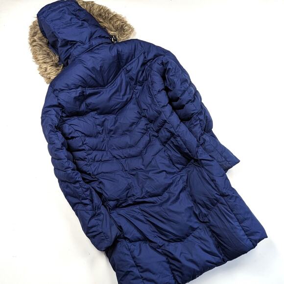 Land's End Coat Women's Size XS 2-4 Navy Down Fur Hooded - Picture 6 of 14